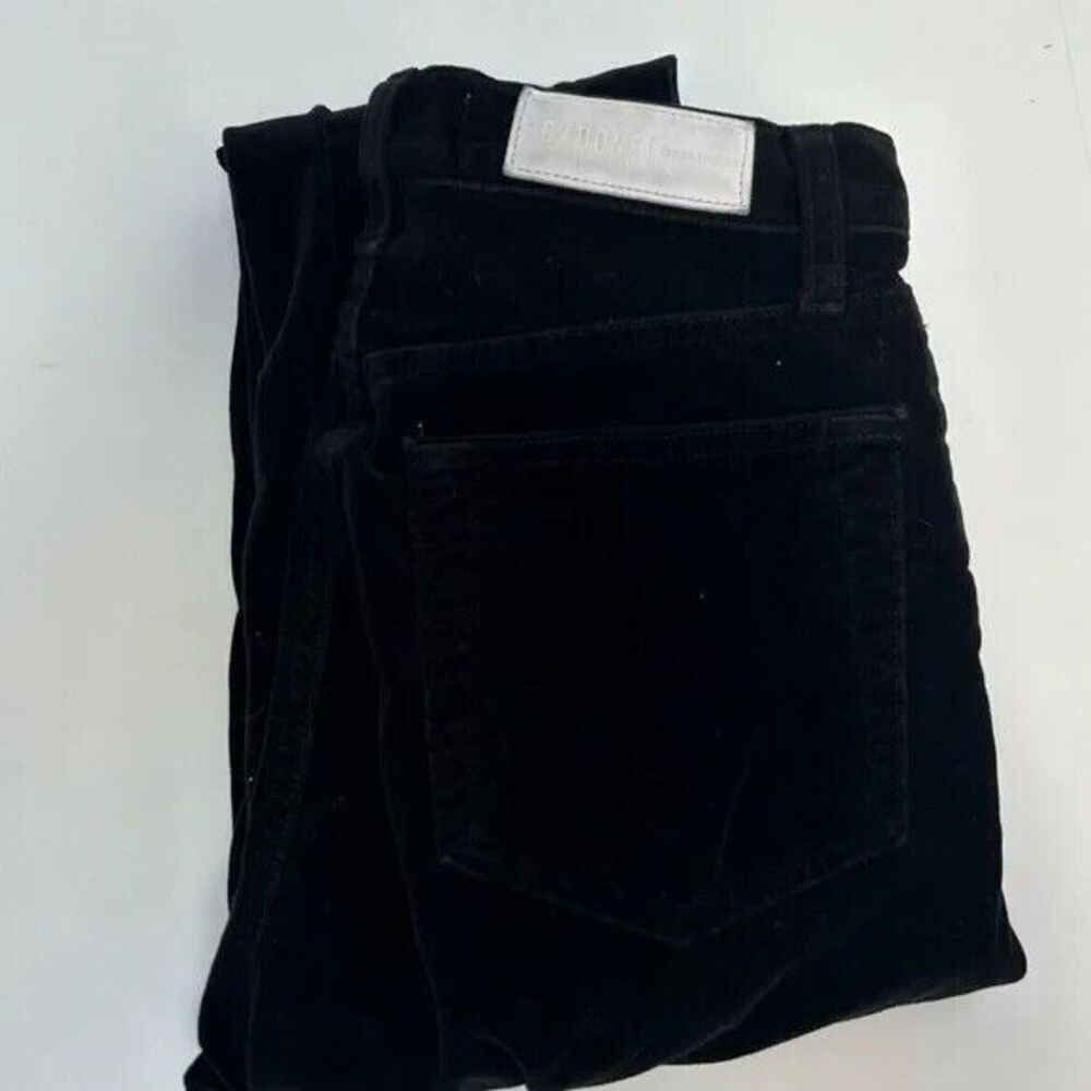 RE/DONE Originals Velvet High Rise Ankle Crop Black Stretch Button Fly Pants 24
